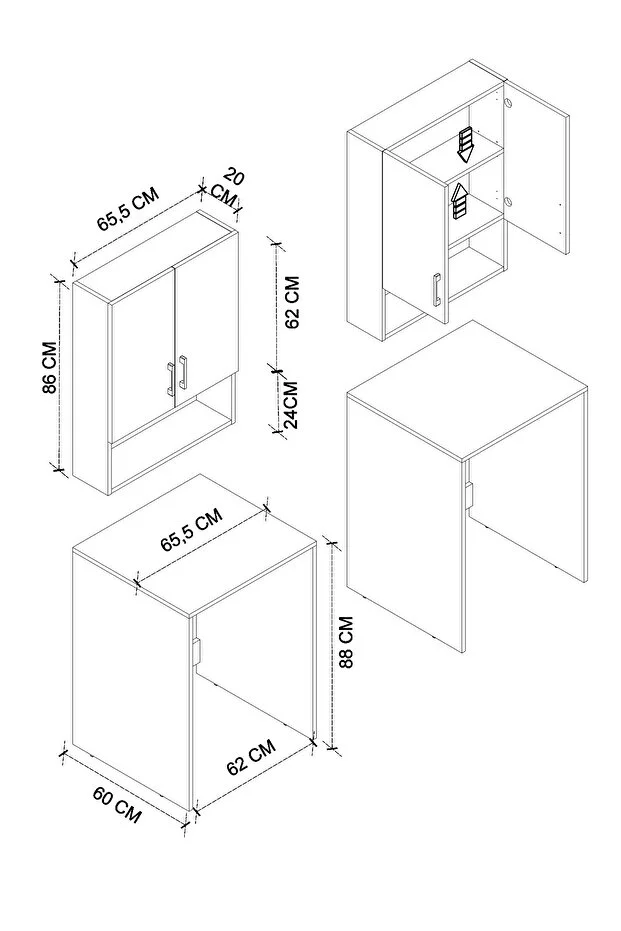 Çamaşır Makinası Dolabı Kurutma Makinası Dolabı Banyo Dolabı 